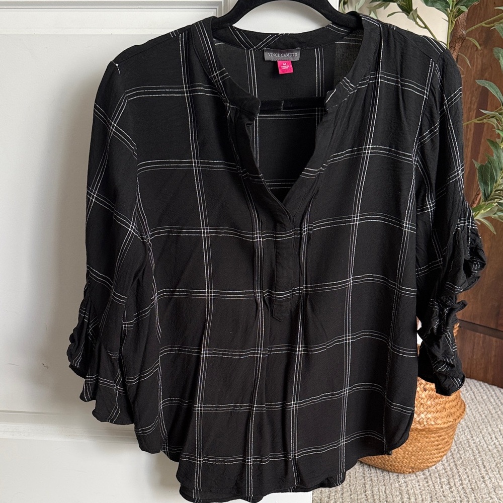 Vince Camuto Black Checkered Blouse